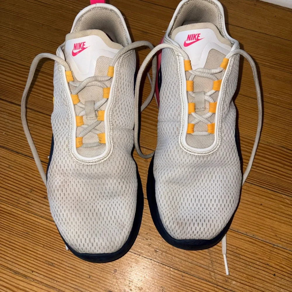 Nike White and Pink Sneakers with Yellow Swoosh - Picture 2 of 4